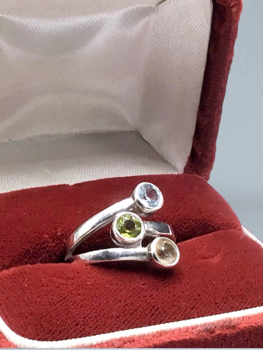🌺Vintage Sterling & Three Gemstone Ring - Picture 2 of 10